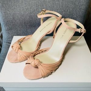 Karen millen nude sandals leather stripes in knot suede heels